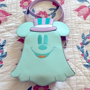 Loungefly Disney Pastel Ghost Mickey and Minnie Mouse Glow Crossbody Bag.